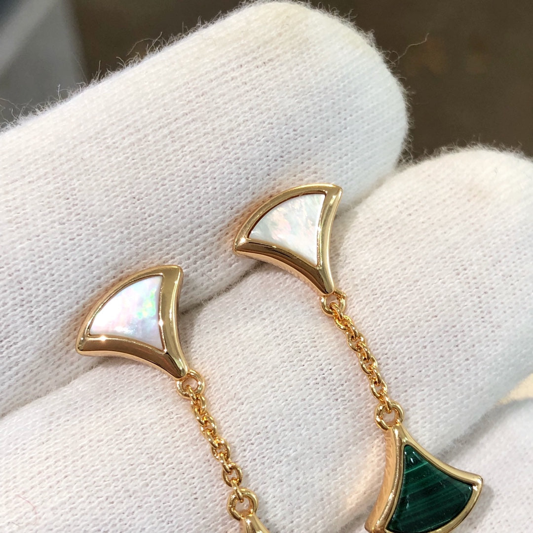 [Lumi Jewels]BOUCLES D'OREILLES RÊVES 3 MOTIFS MALACHITE NACRE OR ROSE