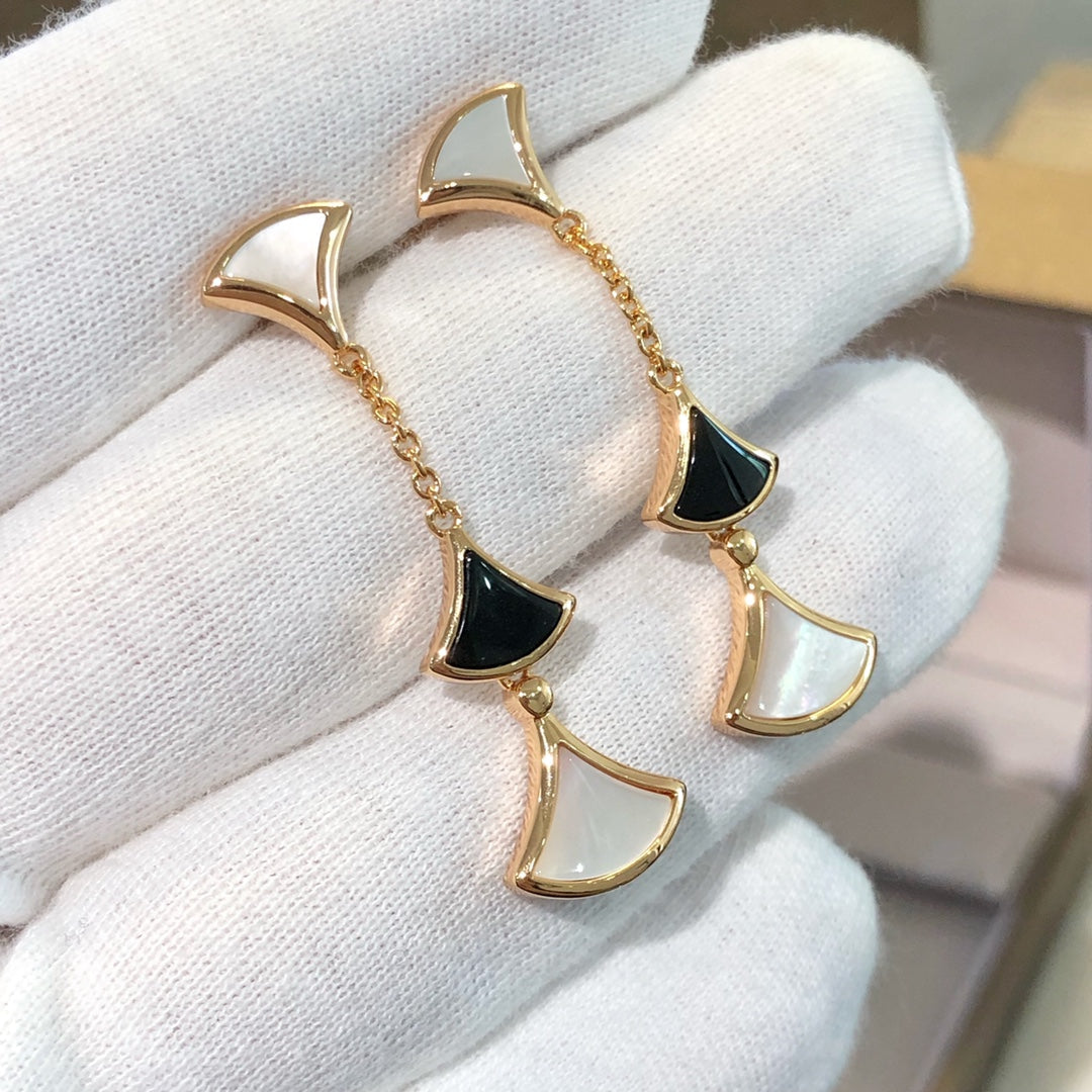 [Lumi Jewels]BOUCLES D'OREILLES RÊVE 3 MOTIFS ONYX NACRE OR ROSE