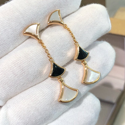 [Lumi Jewels]BOUCLES D'OREILLES RÊVE 3 MOTIFS ONYX NACRE OR ROSE