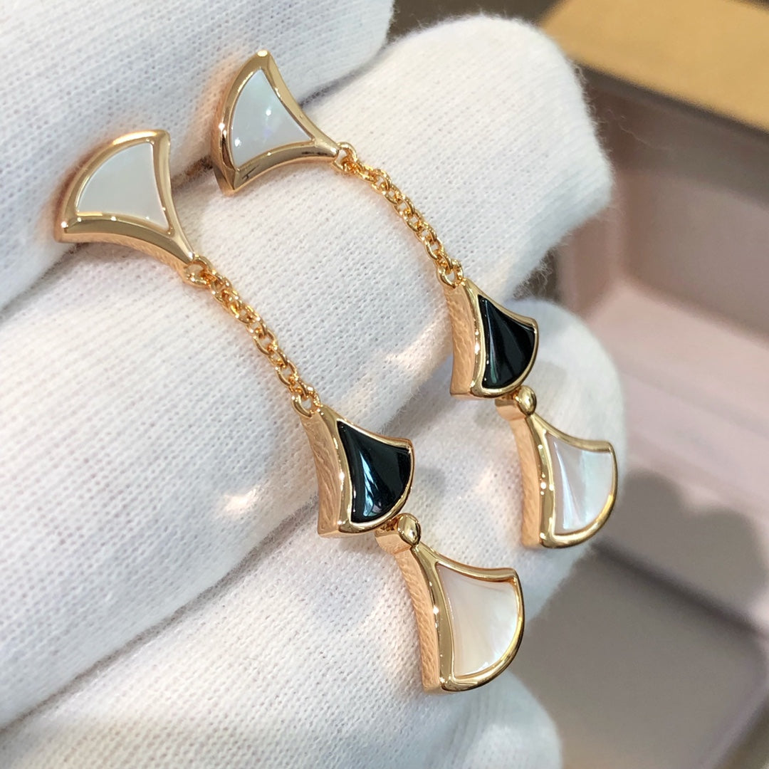 [Lumi Jewels]BOUCLES D'OREILLES RÊVE 3 MOTIFS ONYX NACRE OR ROSE