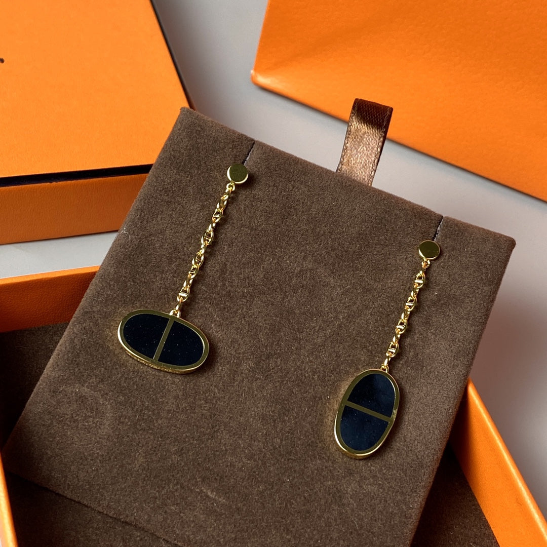 [Lumi Jewels]CHAINE VERSO BLACK CERAMIC EARRINGS