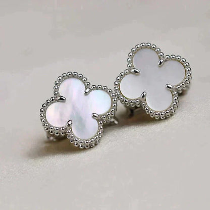 [Lumi Jewels]CLOVER MEDIUM 1 MOTIFS  WHITE MOP EARRINGS SILVER