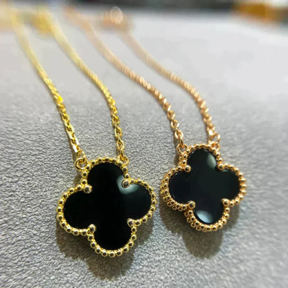 [Lumi Jewels]CLOVER 15MM BLACK ONYX SINGLE FLOWER NECKLACE