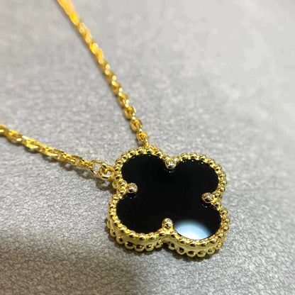 [Lumi Jewels]CLOVER 15MM BLACK ONYX SINGLE FLOWER NECKLACE