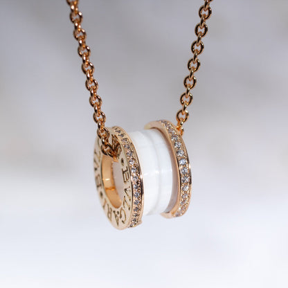 [Lumi Jewels]ZERO 1 WHITE CERAMIC PINK GOLD DIAMOND NECKLACE