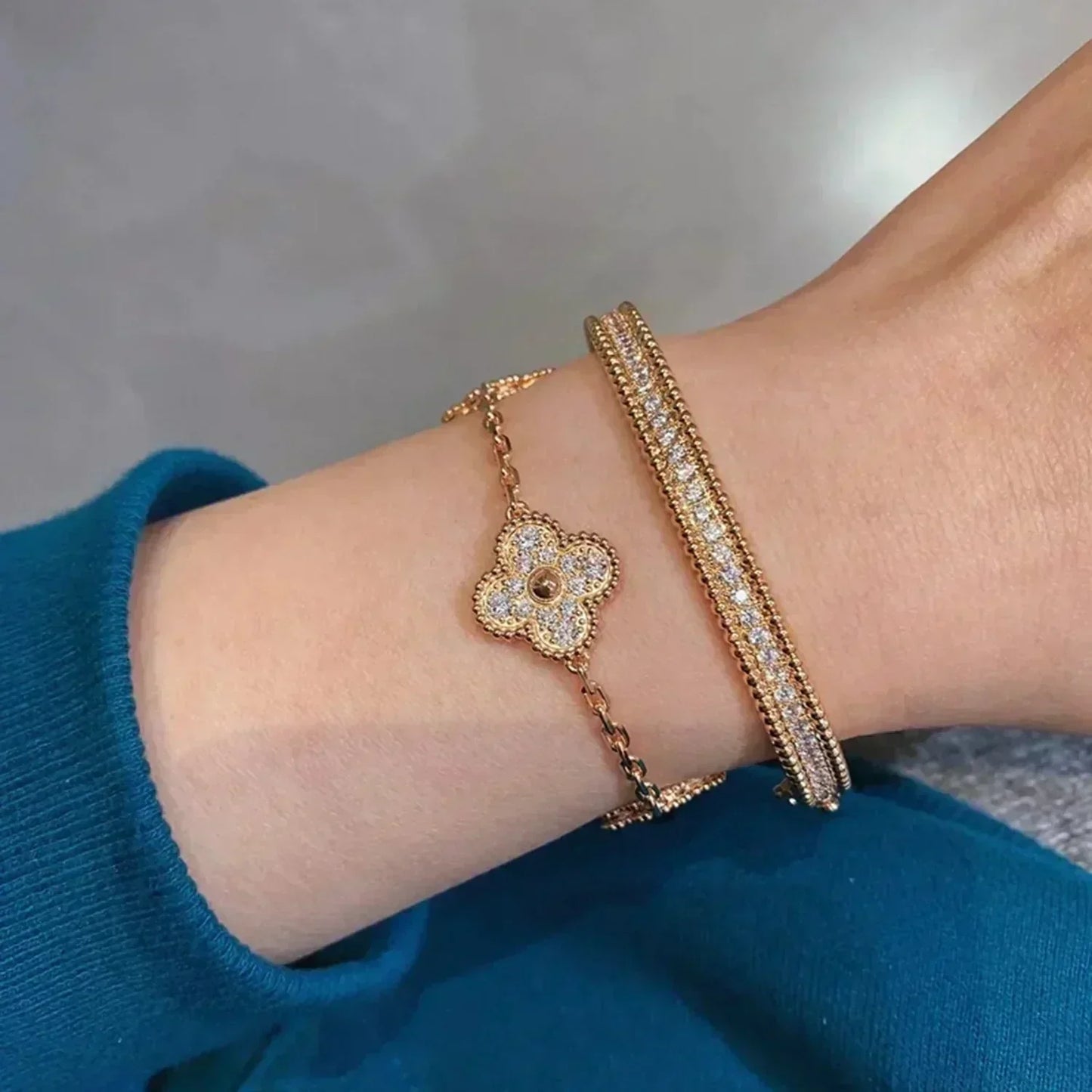 [Lumi Jewels]BRACELET TRÈFLE 5 MOTIFS ENTIÈREMENT SERTI DE DIAMANTS