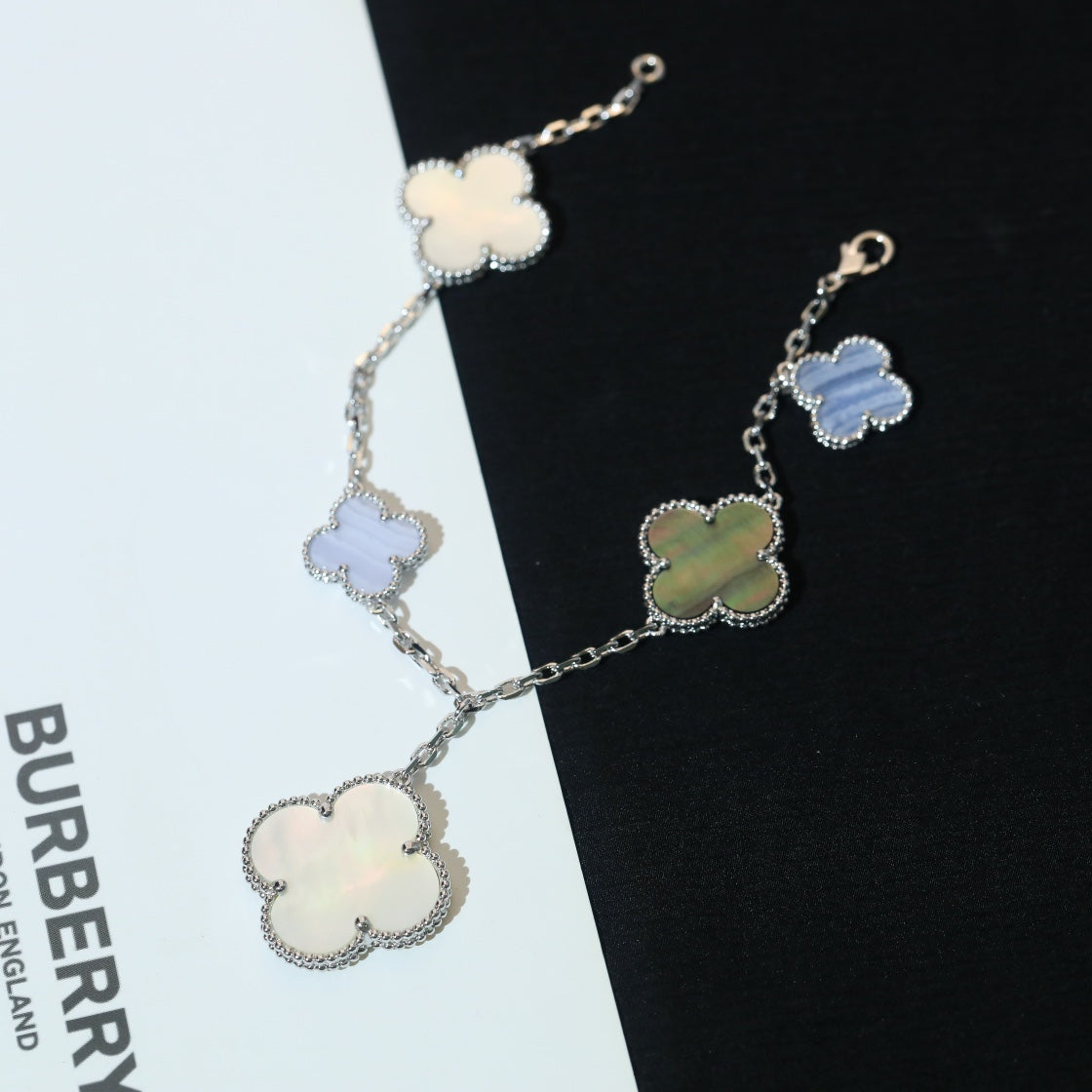 [Lumi Jewels]CLOVER BRACELET 5 MOTIFS MOP CHALCEDONY SILVER