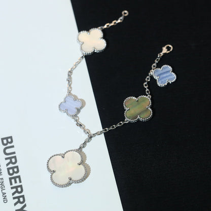 [Lumi Jewels]CLOVER BRACELET 5 MOTIFS MOP CHALCEDONY SILVER