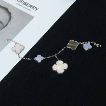 [Lumi Jewels]CLOVER BRACELET 5 MOTIFS MOP CHALCEDONY SILVER