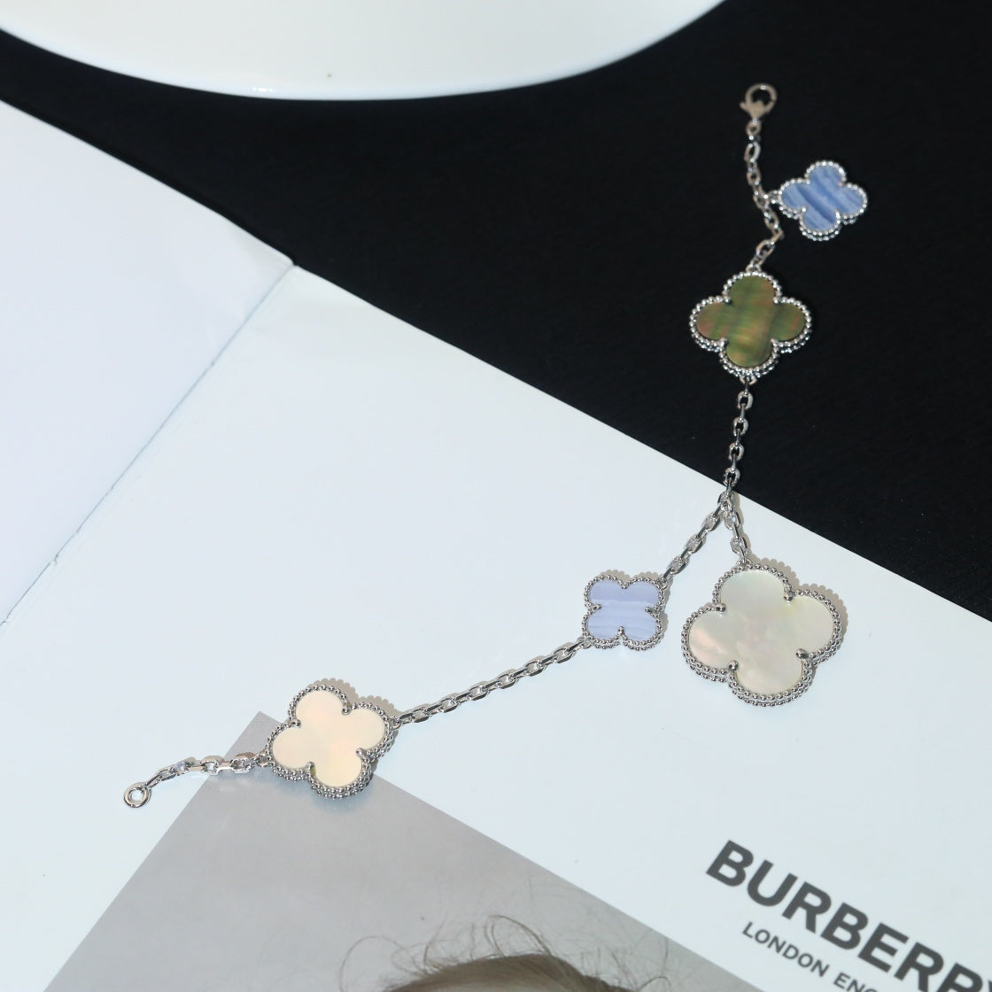[Lumi Jewels]CLOVER BRACELET 5 MOTIFS MOP CHALCEDONY SILVER