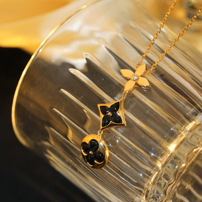 [Lumi Jewels]STAR AND SUN ONYX PINK GOLD NECKLACE