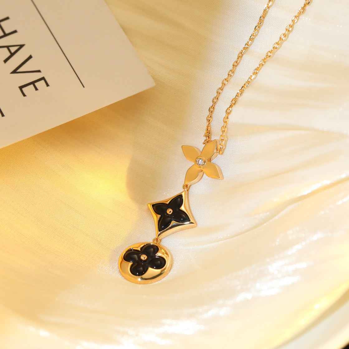 [Lumi Jewels]STAR AND SUN ONYX PINK GOLD NECKLACE