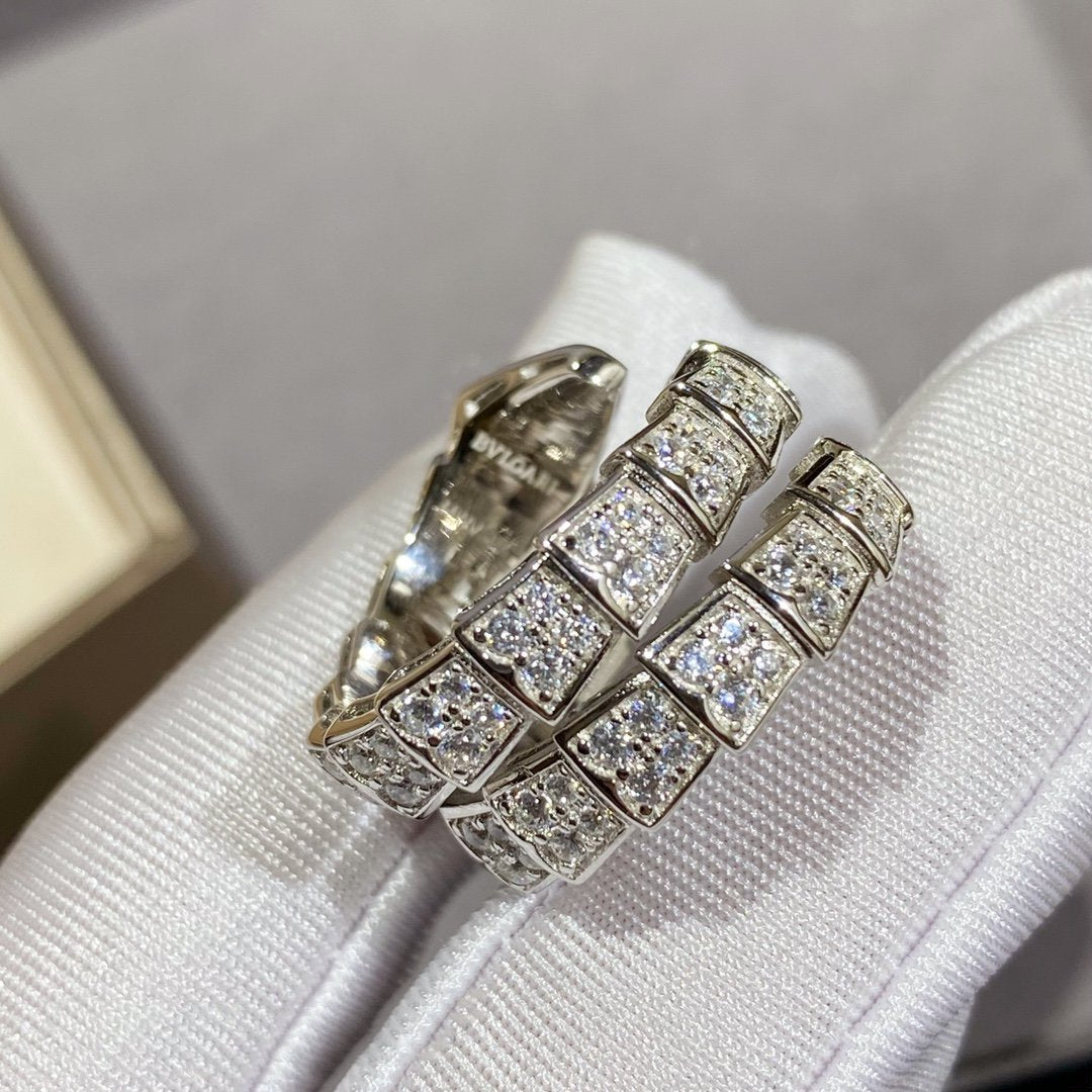 [Lumi Jewels]SERPENTI DOUBLE RING SILVER DIAMOND PAVED