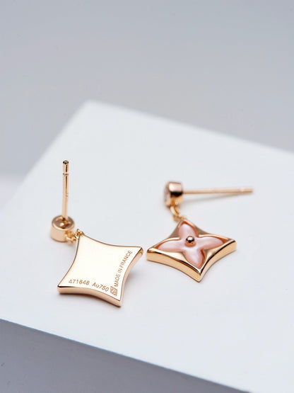 [Lumi Jewels]DOUBLE STAR PINK GOLD MOP DROP EARRINGS