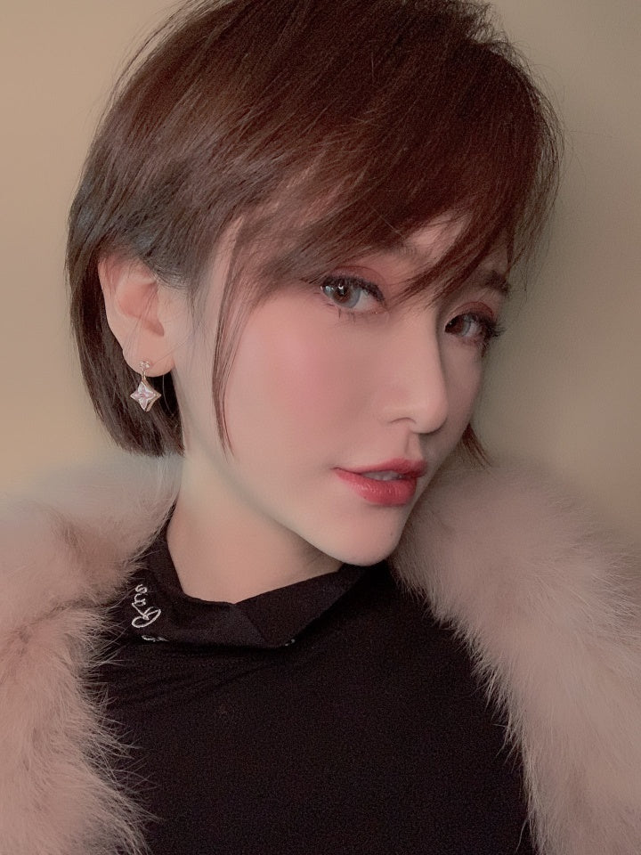 [Lumi Jewels]DOUBLE STAR PINK GOLD MOP DROP EARRINGS