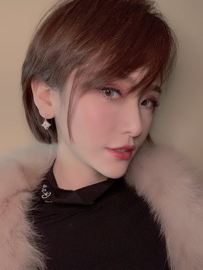 [Lumi Jewels]DOUBLE STAR PINK GOLD MOP DROP EARRINGS