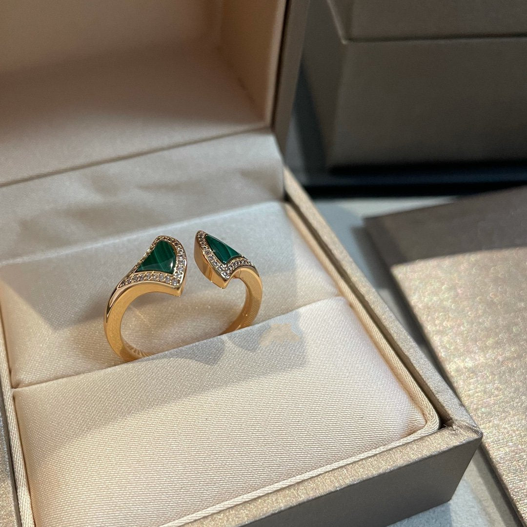 [Lumi Jewels]DREAM MALACHITE DIAMOND OPEN RING