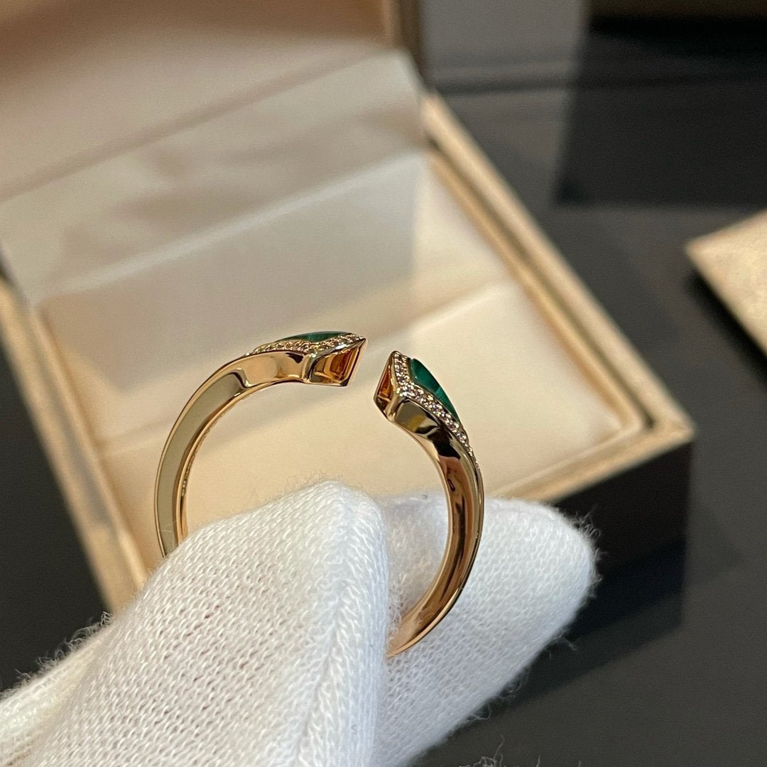 [Lumi Jewels]DREAM MALACHITE DIAMOND OPEN RING