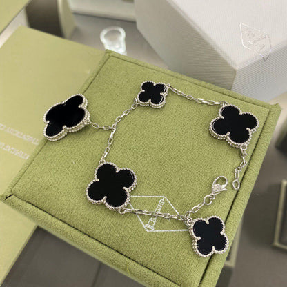 [Lumi Jewels]CLOVER 5 MOTIFS SIVLER ONYX BRACELET