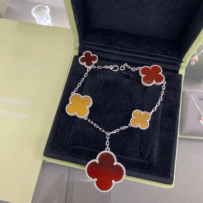 [Lumi Jewels]CLOVER 5 MOTIFS SIVLER CARNELIAN TIGER EYE BRACELET