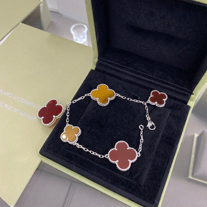 [Lumi Jewels]CLOVER 5 MOTIFS SIVLER CARNELIAN TIGER EYE BRACELET