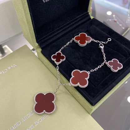 [Lumi Jewels]CLOVER 5 MOTIFS SIVLER CARNELIAN BRACELET