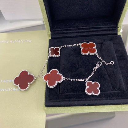 [Lumi Jewels]CLOVER 5 MOTIFS SIVLER CARNELIAN BRACELET