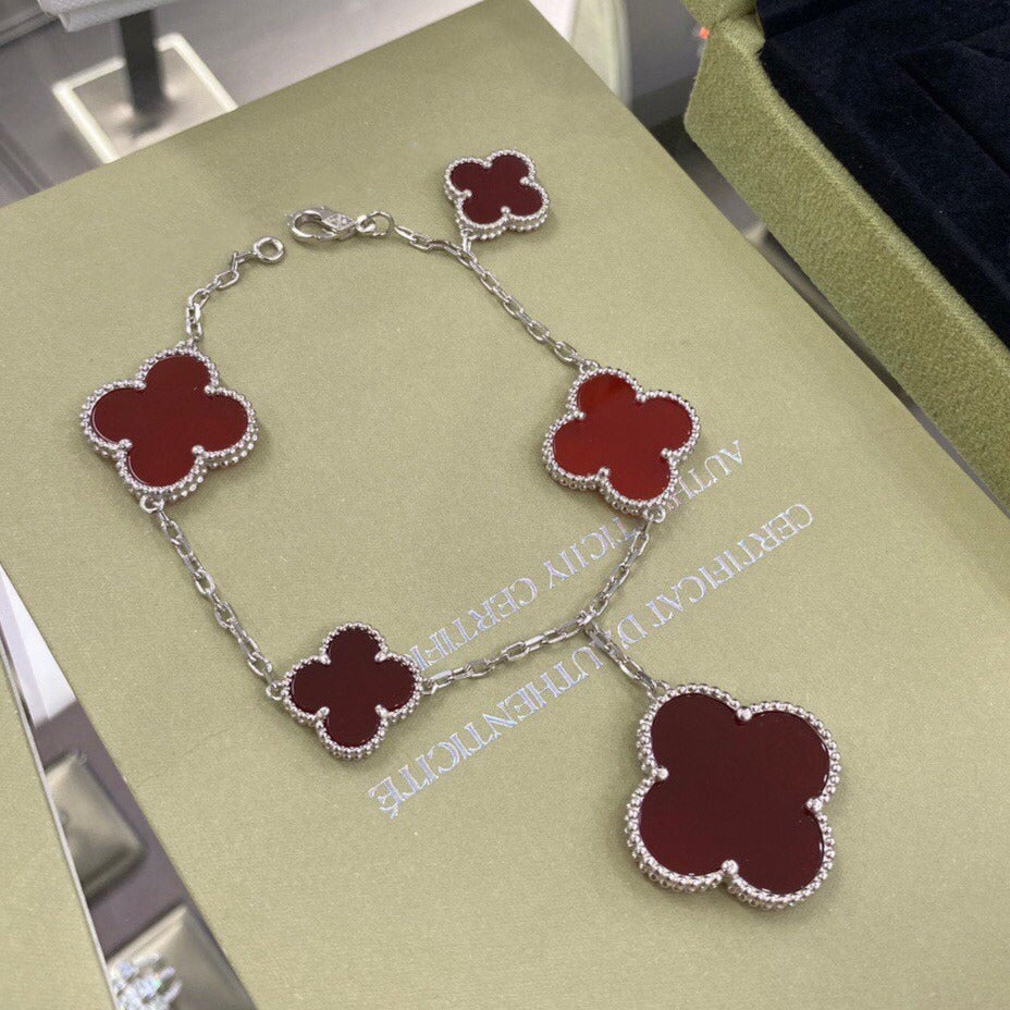 [Lumi Jewels]CLOVER 5 MOTIFS SIVLER CARNELIAN BRACELET