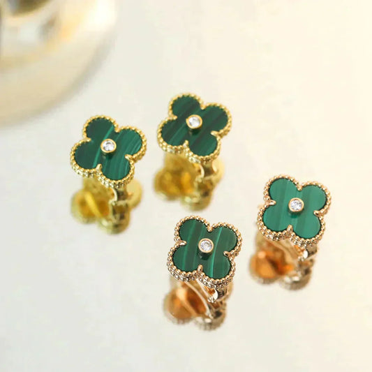 [Lumi Jewels]CLOVER MEDIUM 1 MOTIFS MALACHITE DIAMOND EARRINGS