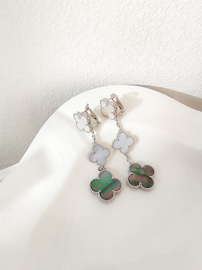 [Lumi Jewels]CLOVER 3 MOTIFS CHALCEDONY DARK MOP SILVER EARRINGS
