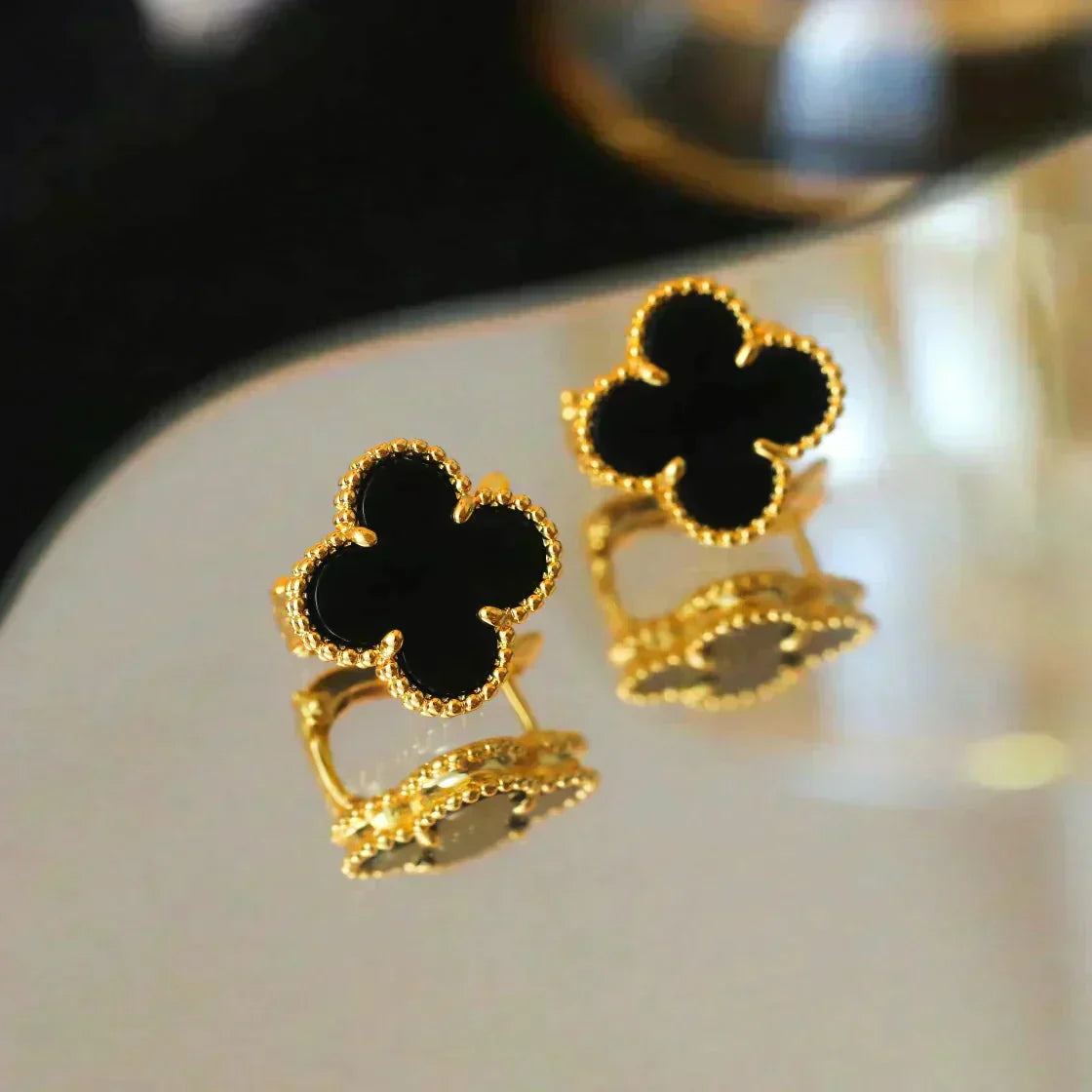[Lumi Jewels]CLOVER MEDIUM 1 MOTIFS  ONYX STUD EARRINGS