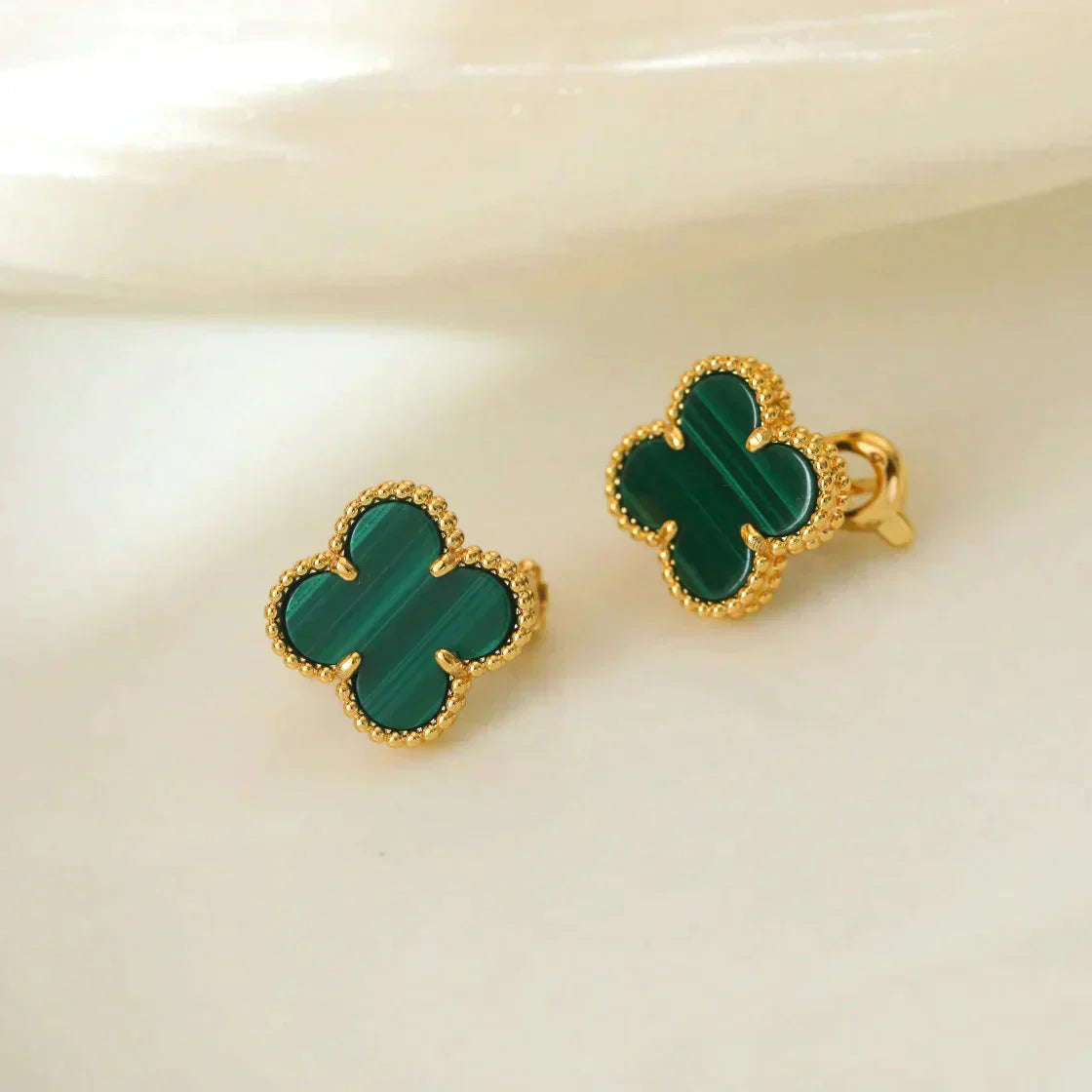 [Lumi Jewels]CLOVER MEDIUM 1 MOTIFS MALACHITE  EARRINGS