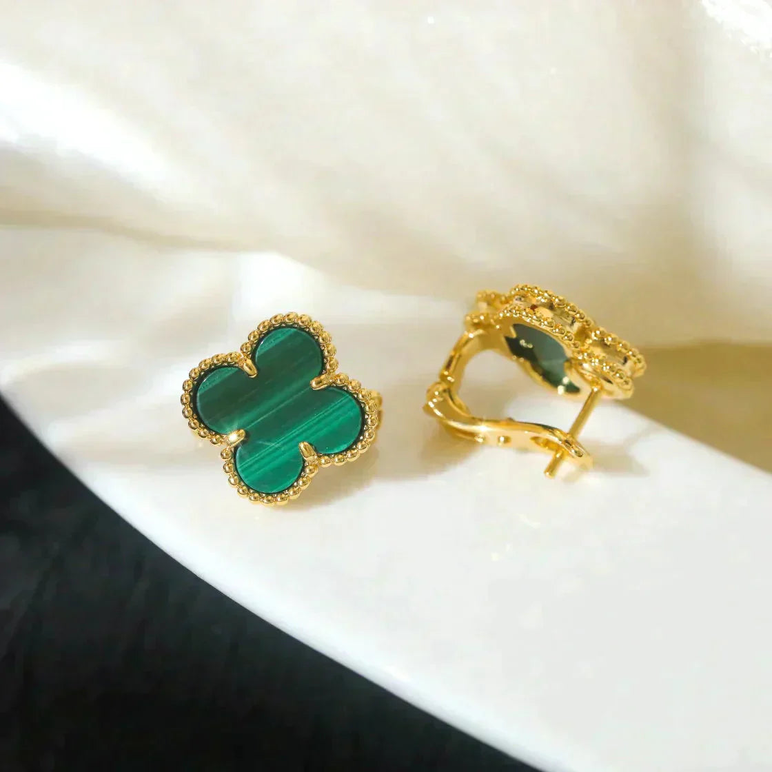 [Lumi Jewels]CLOVER MEDIUM 1 MOTIFS MALACHITE  EARRINGS