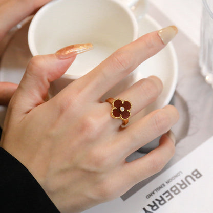 [Lumi Jewels]CLOVER CARNELIAN RING ROSE GOLD DIAMOND