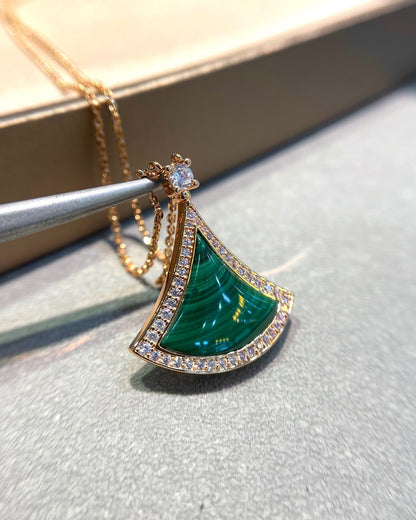 [Lumi Jewels]DREAM MALACHITE DIAMOND PAVED PINK GOLD NECKLACE