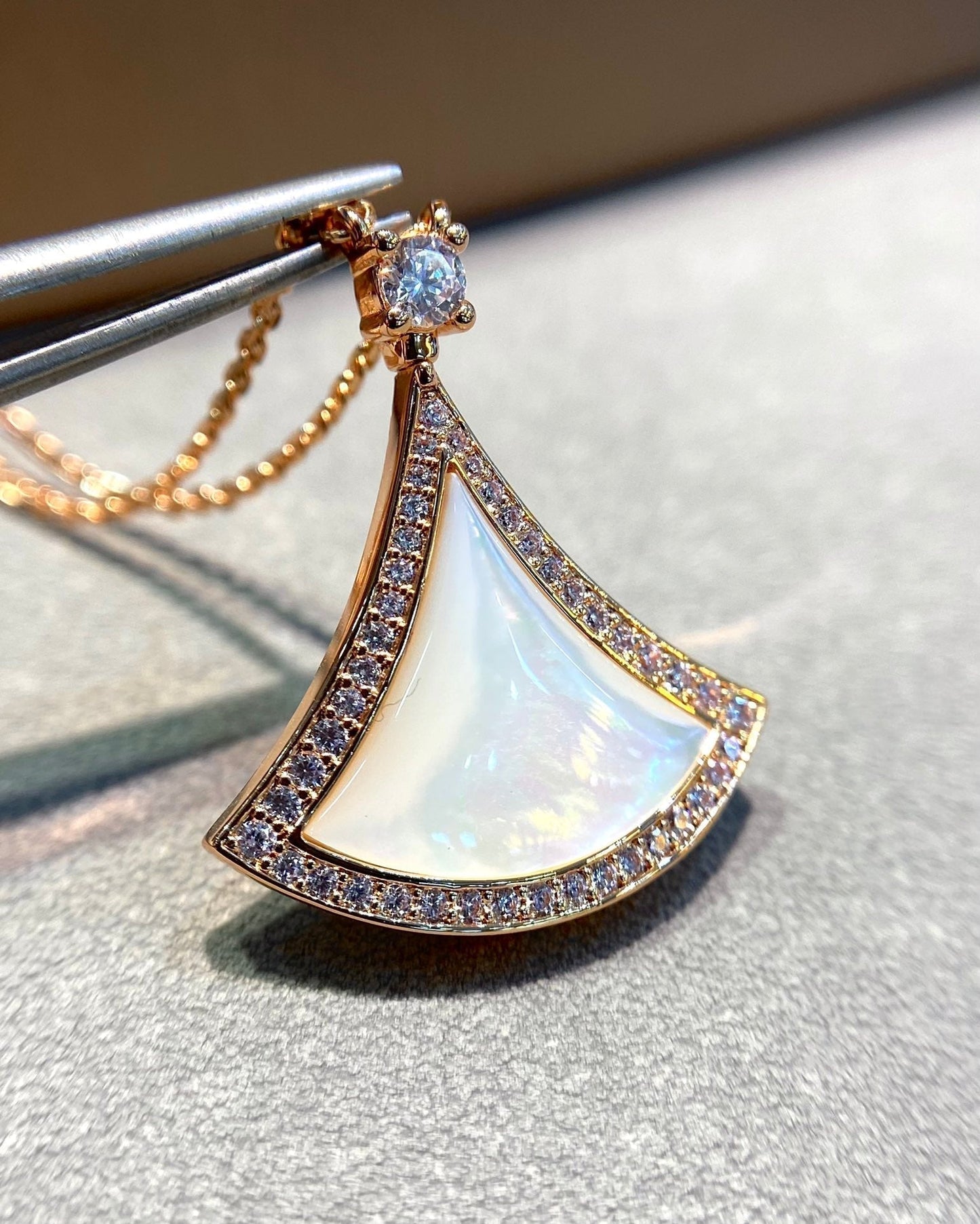 [Lumi Jewels]DREAM MOP DIAMOND PAVED PINK GOLD NECKLACE