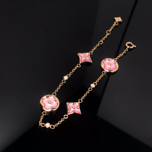 [Lumi Jewels]STAR AND SUN 4 MOTIF PINK MOP PINK GOLD BRACELET