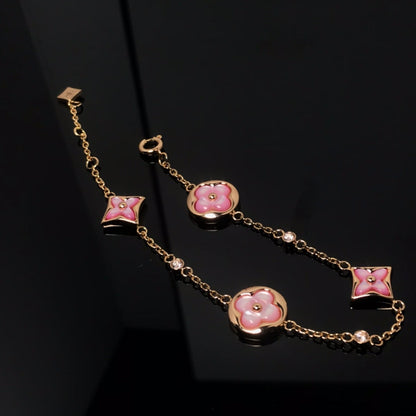 [Lumi Jewels]STAR AND SUN 4 MOTIF PINK MOP PINK GOLD BRACELET