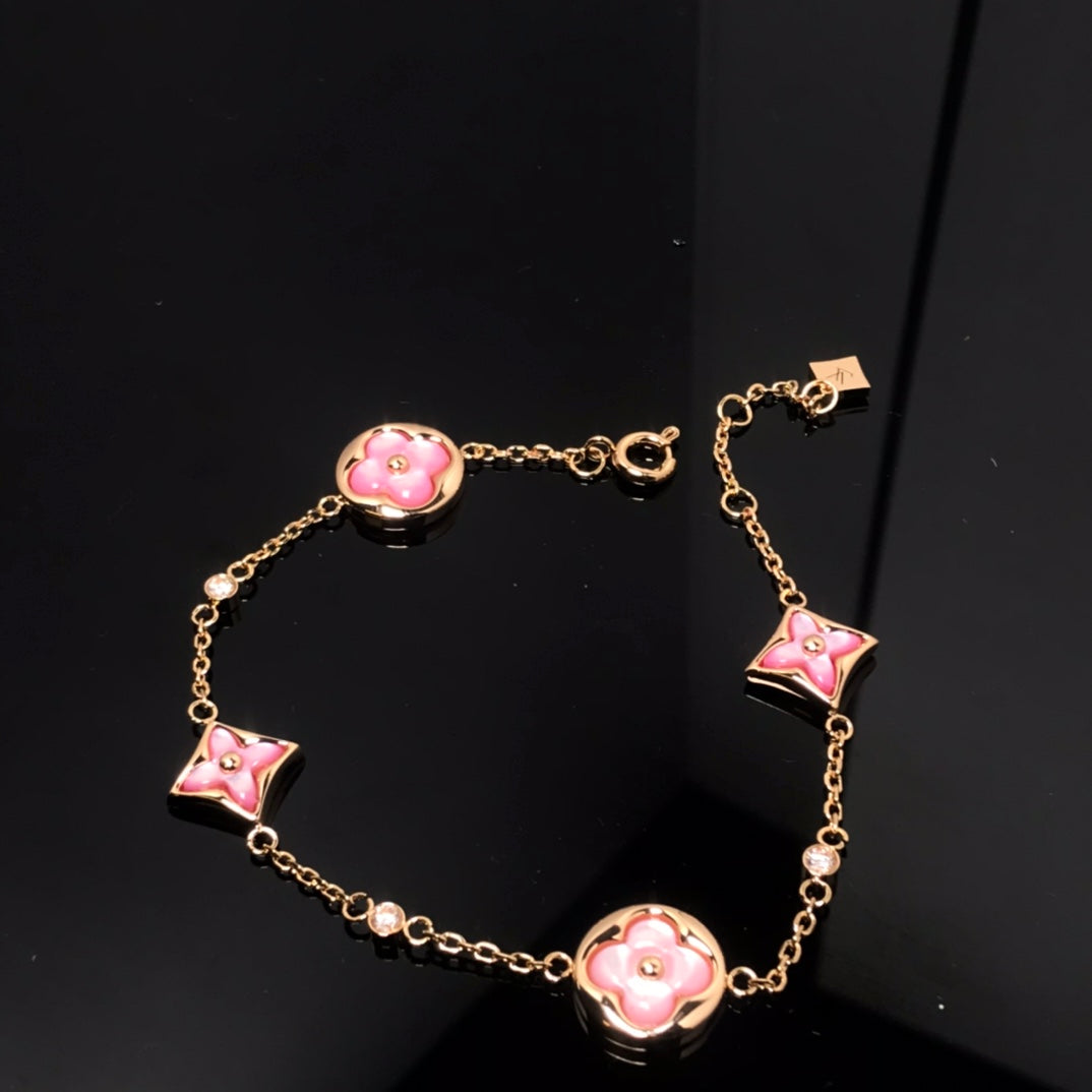 [Lumi Jewels]STAR AND SUN 4 MOTIF PINK MOP PINK GOLD BRACELET