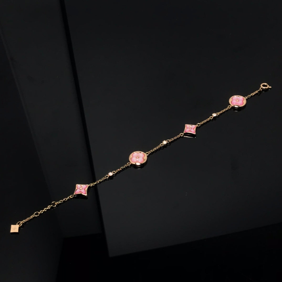 [Lumi Jewels]STAR AND SUN 4 MOTIF PINK MOP PINK GOLD BRACELET