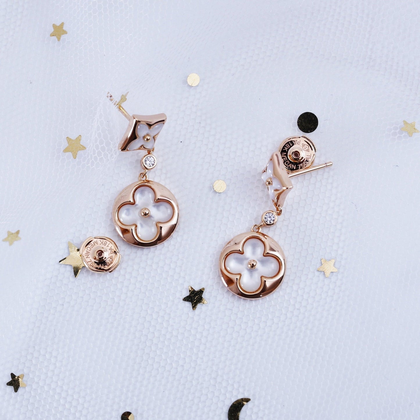 [Lumi Jewels]STAR AND SUN PINK GOLD MOP DROP EARRINGS