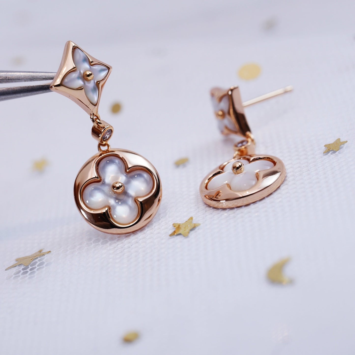 [Lumi Jewels]STAR AND SUN PINK GOLD MOP DROP EARRINGS