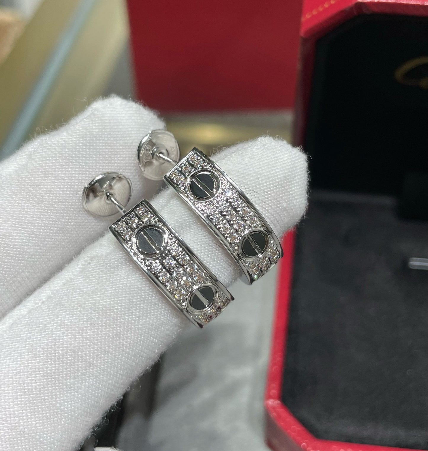 [Lumi Jewelery]LOVE CERAMIC DIAMOND PAVED SILVER EARRINGS