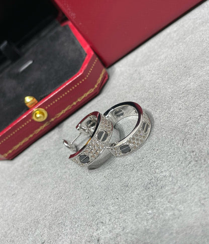[Lumi Jewelery]LOVE CERAMIC DIAMOND PAVED SILVER EARRINGS
