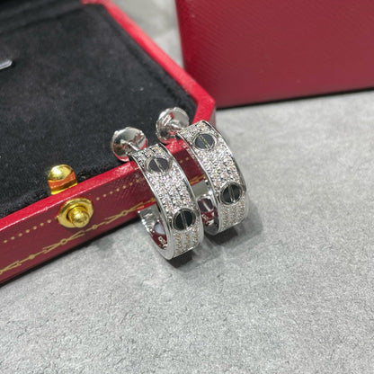 [Lumi Jewelery]LOVE CERAMIC DIAMOND PAVED SILVER EARRINGS