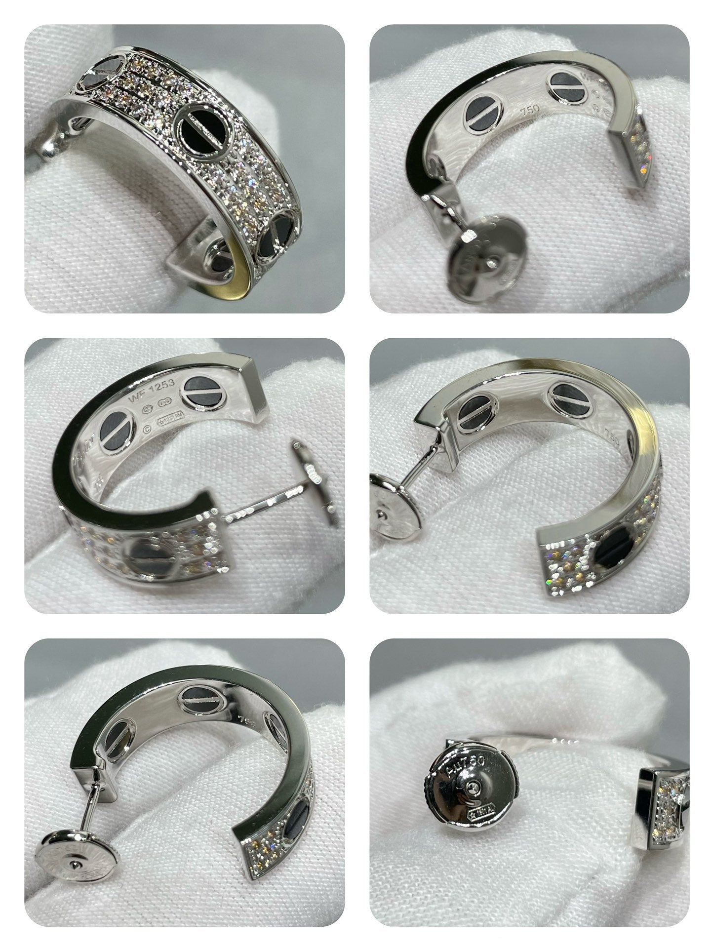 [Lumi Jewelery]LOVE CERAMIC DIAMOND PAVED SILVER EARRINGS