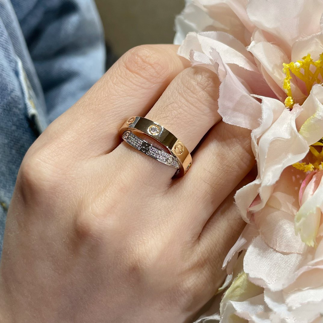 [Lumi Jewelery]LOVE PINK GOLD SILVER DIAMOND DOUBLE RING