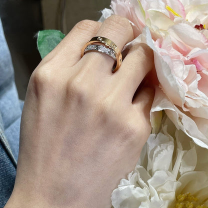 [Lumi Jewelery]LOVE PINK GOLD SILVER DIAMOND DOUBLE RING