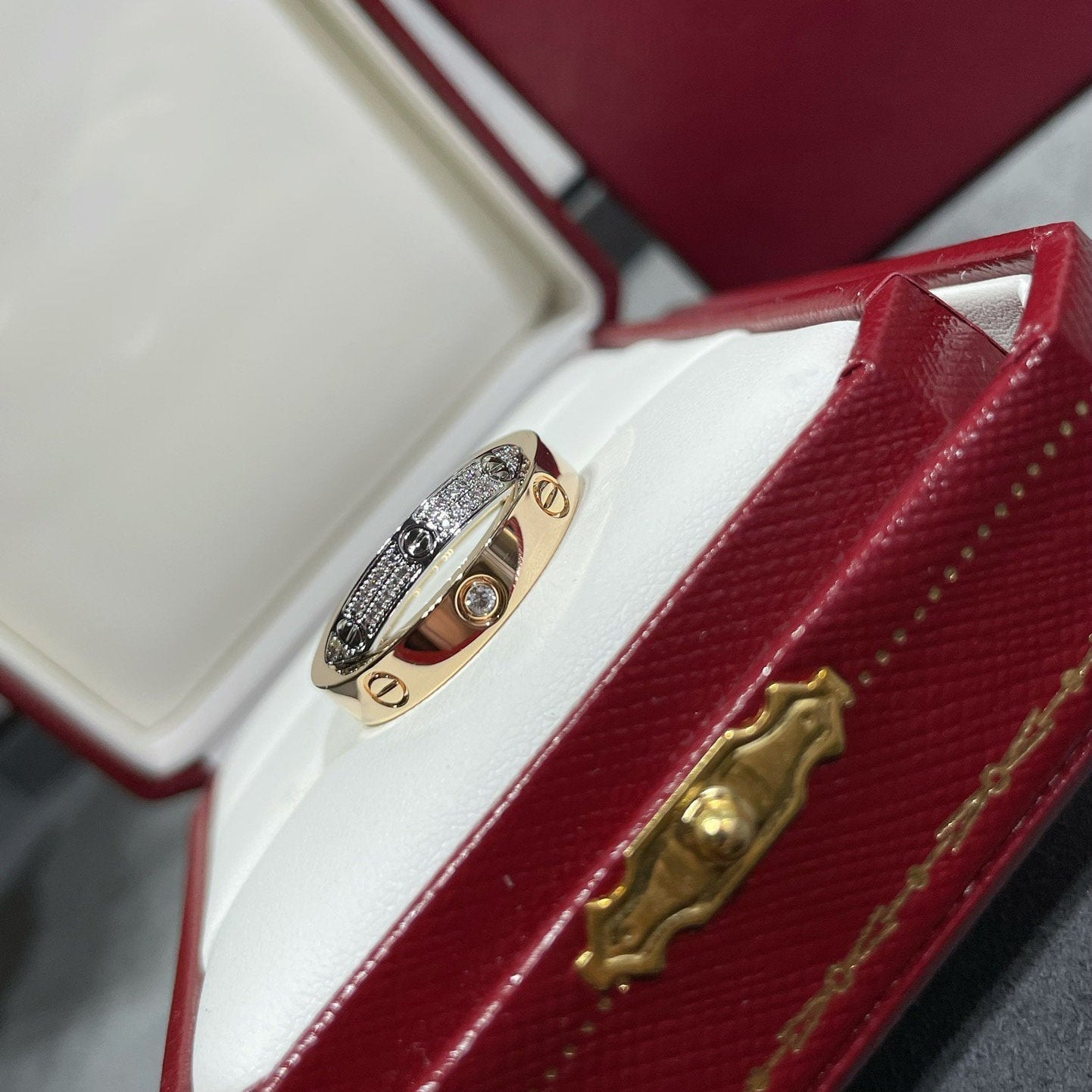 [Lumi Jewelery]LOVE PINK GOLD SILVER DIAMOND DOUBLE RING