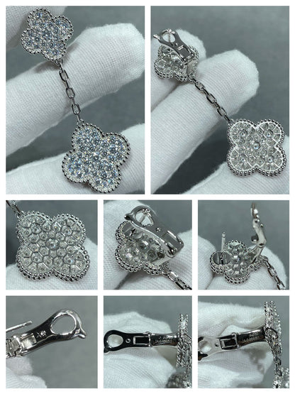 [Lumi Jewels]CLOVER 2 MOTIFS DIAMOND PAVED SILVER EARRINGS